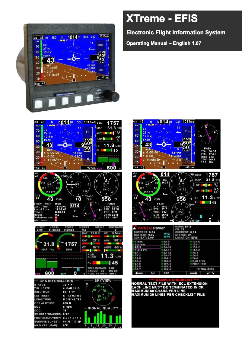 Page 1 de la notice Manuel utilisateur MGL Avionics XTreme - EFIS