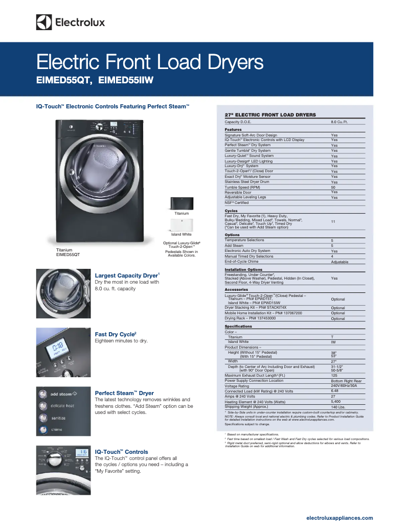 Page n°1 - Fiche technique Electrolux EIMED55QT