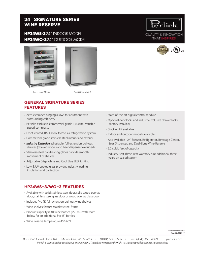 Página 1 del manual Manual de usuario Perlick HP24WS-3-3L