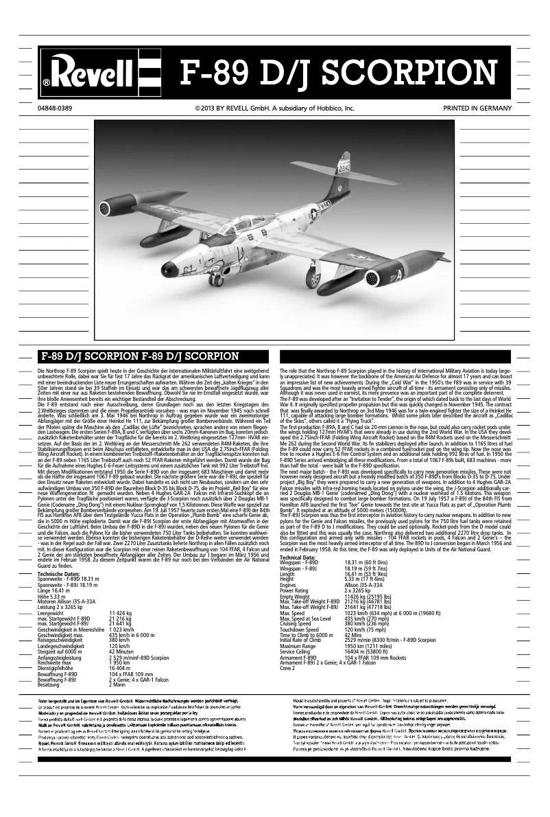 Page n°1 - Manuel utilisateur Revell F-89 D/J SCORPION