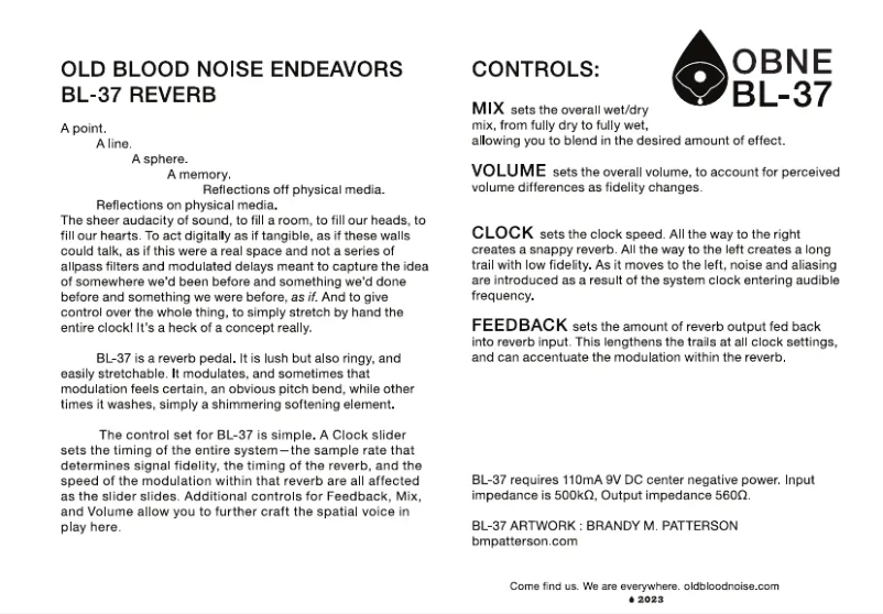 Page 1 de la notice Manuel utilisateur Old Blood Noise BL-37