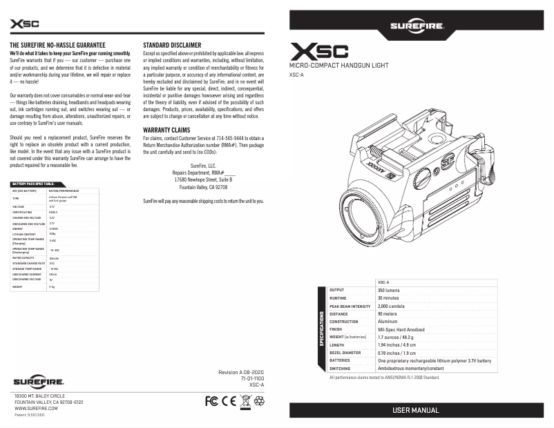 Page 1 de la notice Manuel utilisateur SureFire XSC