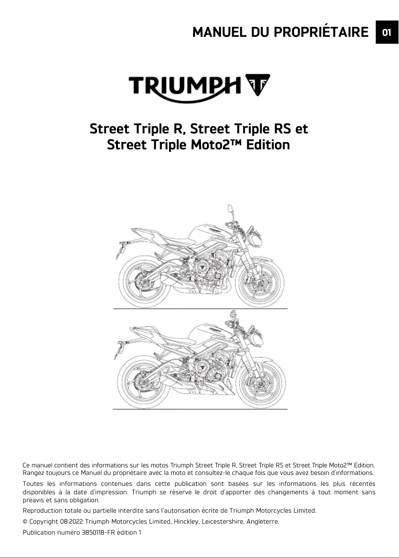 Page 1 de la notice Manuel utilisateur Triumph Street Triple Moto2 (2023)