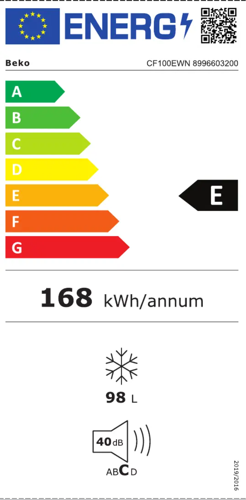 Page 1 de la notice Label énergétique Beko CF100EWN