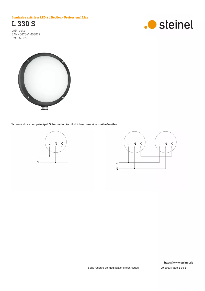 Page 1 de la notice Schéma de câblage Steinel L 330 S