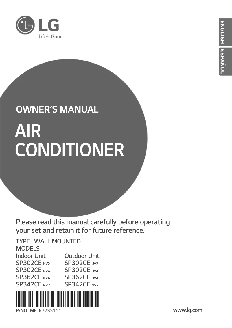 Page 1 de la notice Manuel utilisateur LG SP302CE
