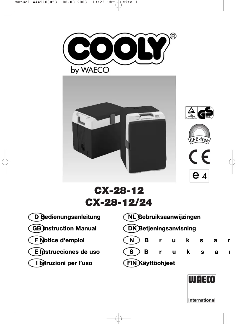 Page 1 de la notice Manuel utilisateur Waeco Cooly CX-28-12-24