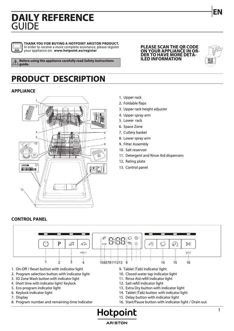 Page n°1 - Fiche technique Hotpoint HSFO 3T235 WC X