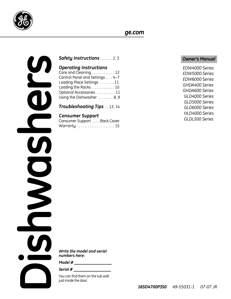 Page 1 de la notice Manuel d'utilisation et d'entretien GE GLD5800LBB