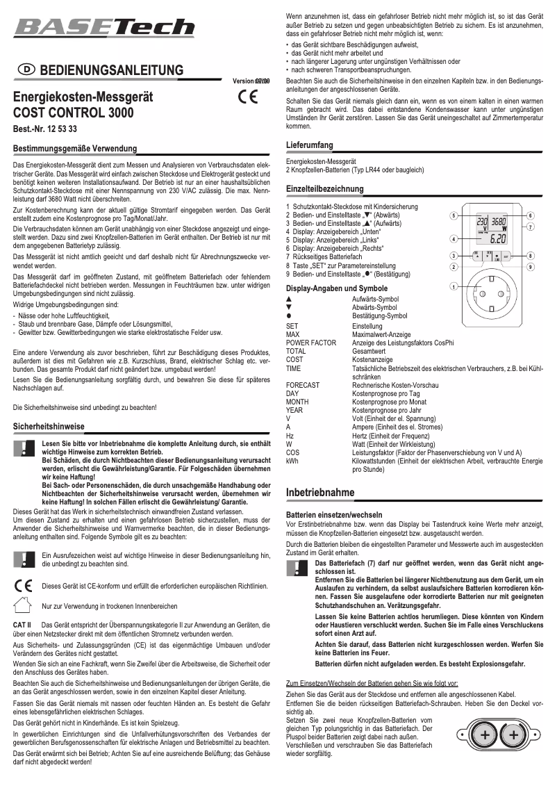 Página 1 del manual Manual de usuario BaseTech Cost Control 3000