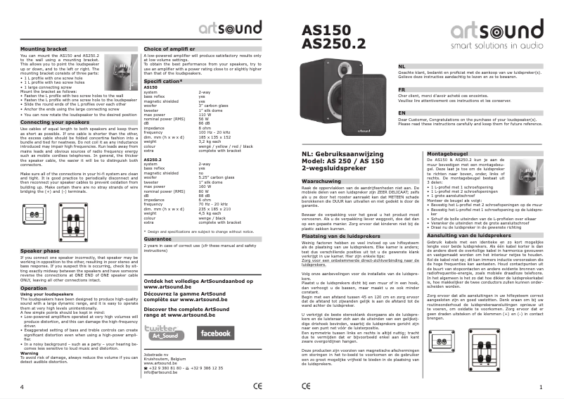 Page 1 de la notice Manuel utilisateur Artsound AS150