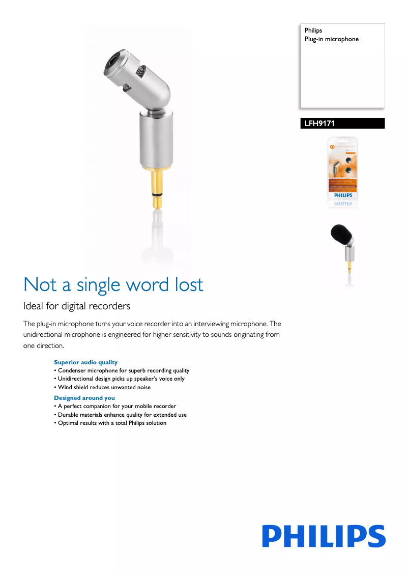 Page 1 de la notice Fiche technique Philips LFH9171