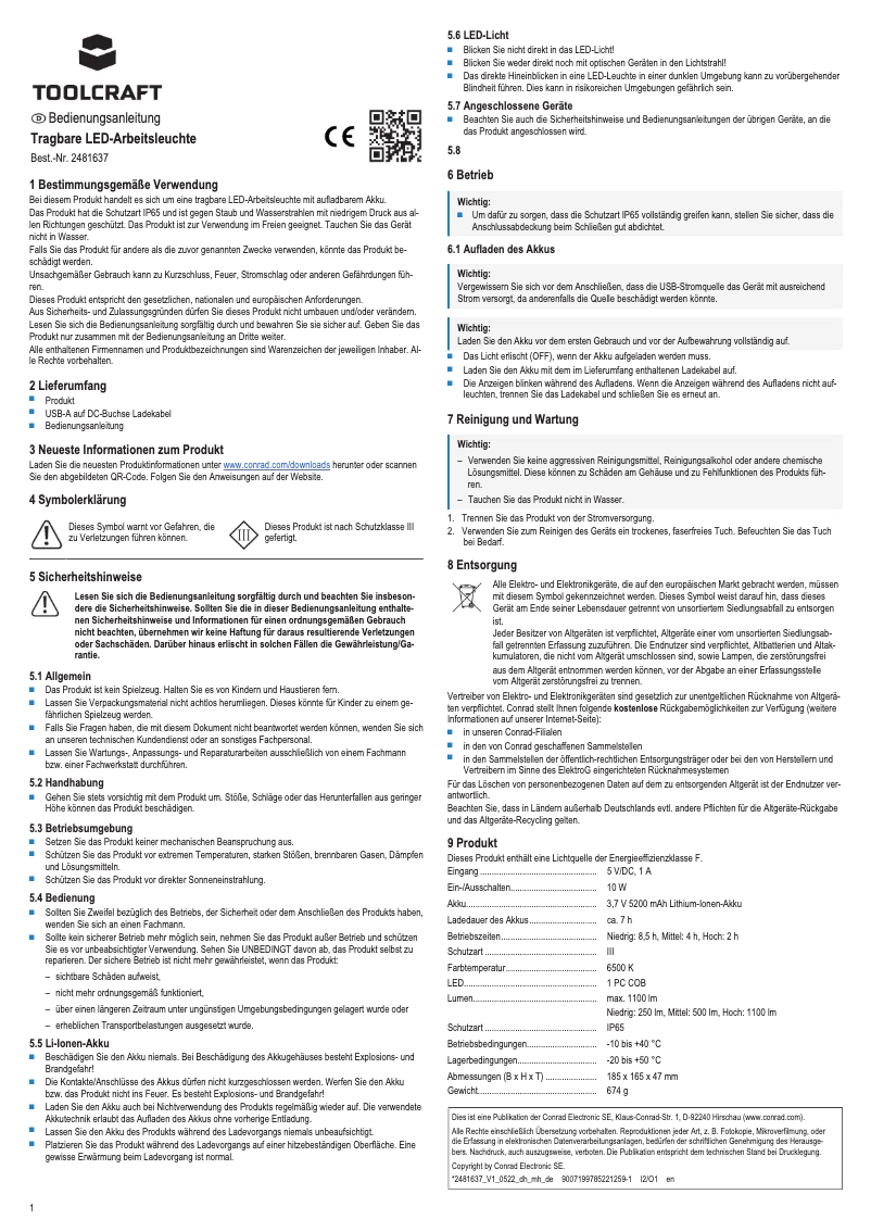 Page 1 de la notice Manuel utilisateur Toolcraft WL-1000