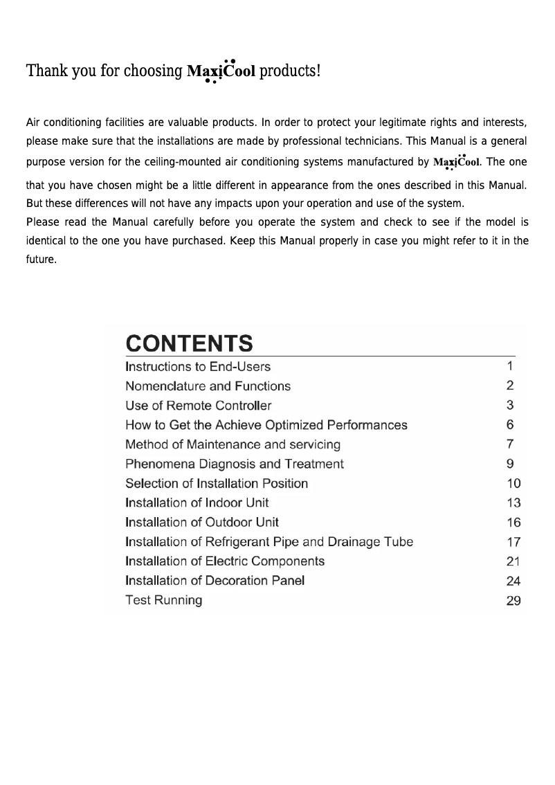 Page n°1 - Manuel utilisateur Maxicool CCH35H4C