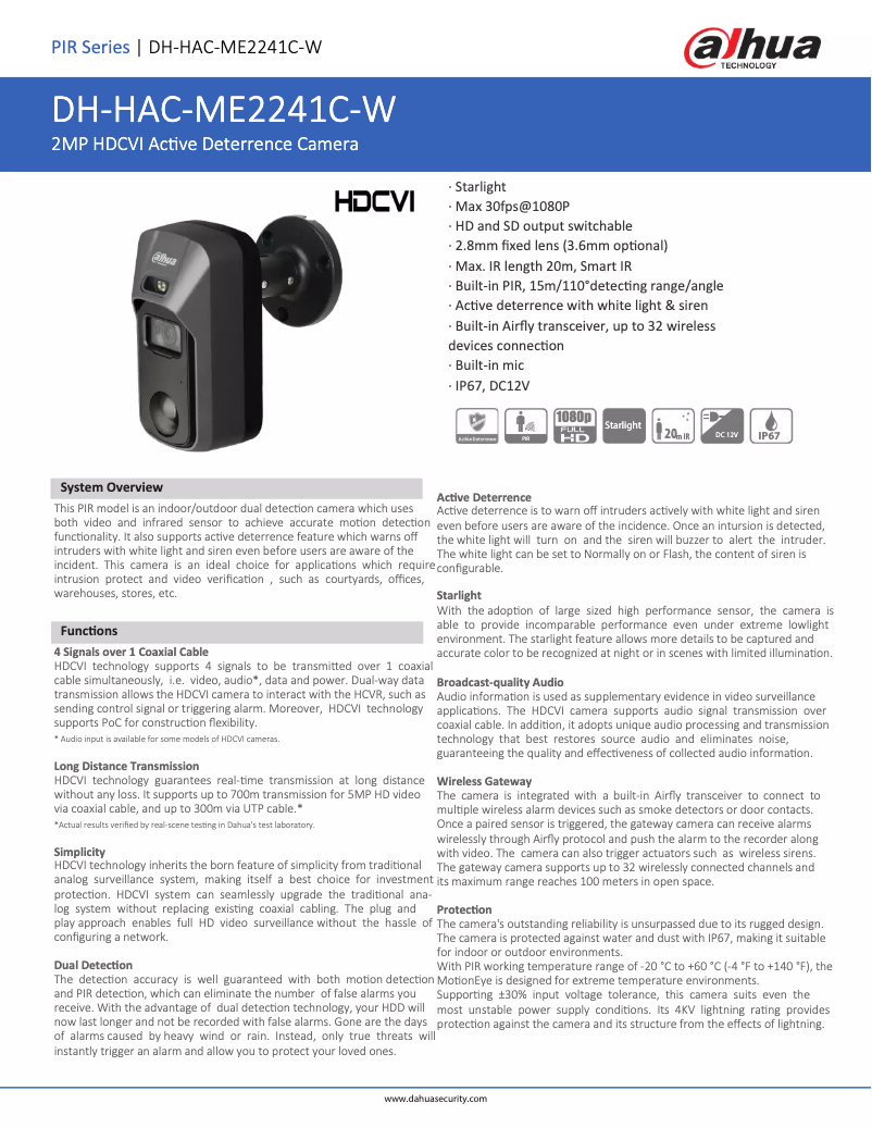Page n°1 - Fiche technique Dahua Technology HAC-ME2241C-W