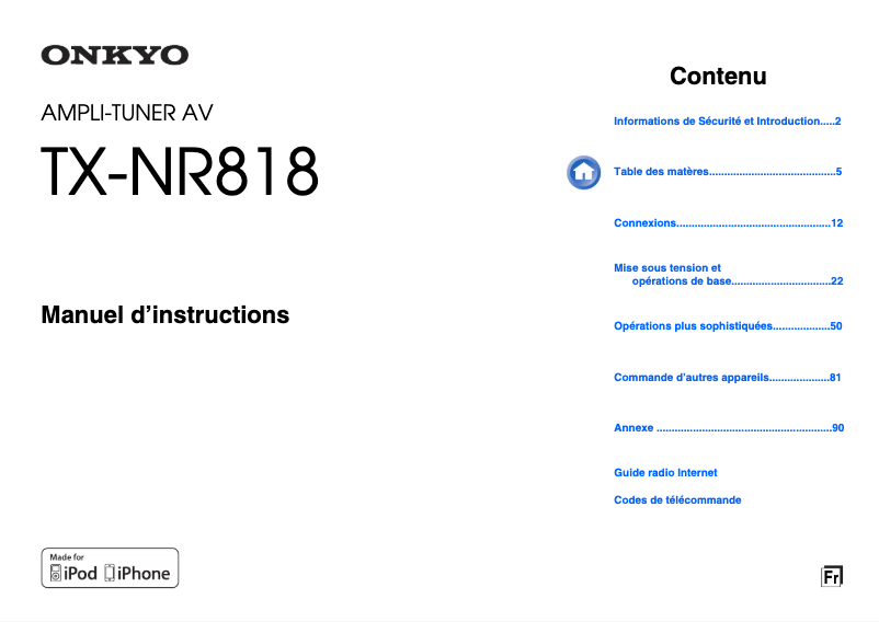 Page 1 de la notice Manuel utilisateur Onkyo TX-NR 818