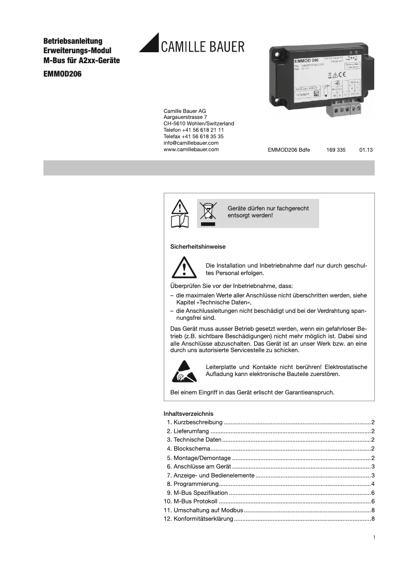 Page n°1 - Manuel utilisateur Camille Bauer EMMOD206