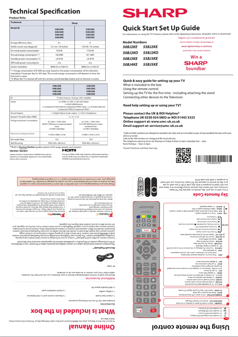 Page 1 de la notice Guide de démarrage rapide Sharp 55BJ2KO