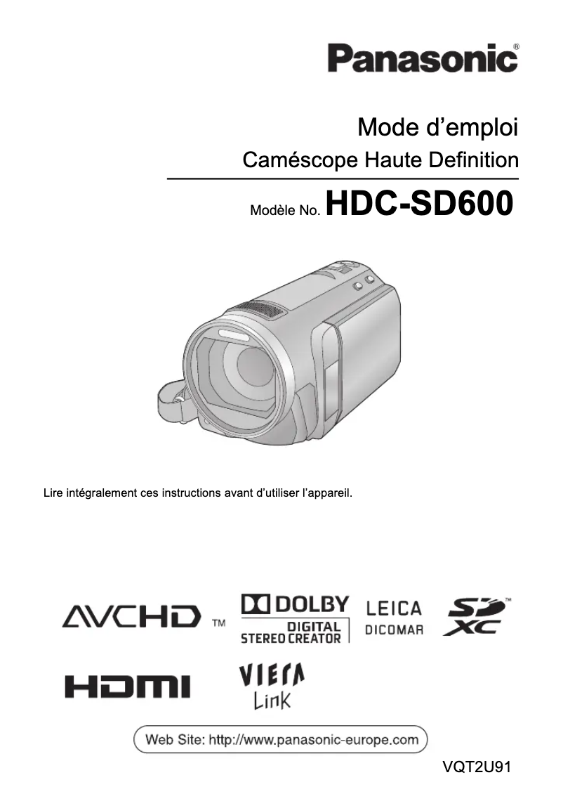 Page n°1 - Manuel utilisateur Panasonic HDC-SD600