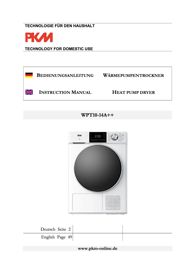 Page 1 de la notice Manuel utilisateur PKM WPT10-14A++