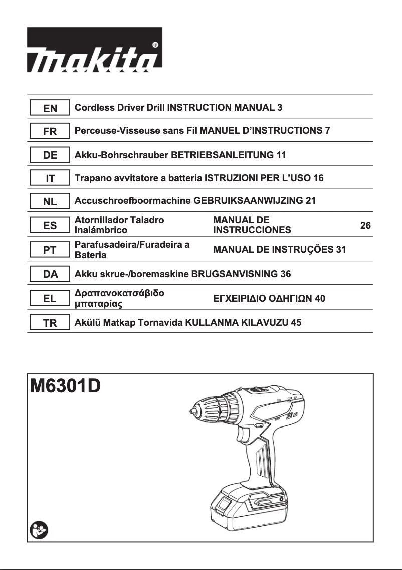Page n°1 - Manuel utilisateur Makita M6301D