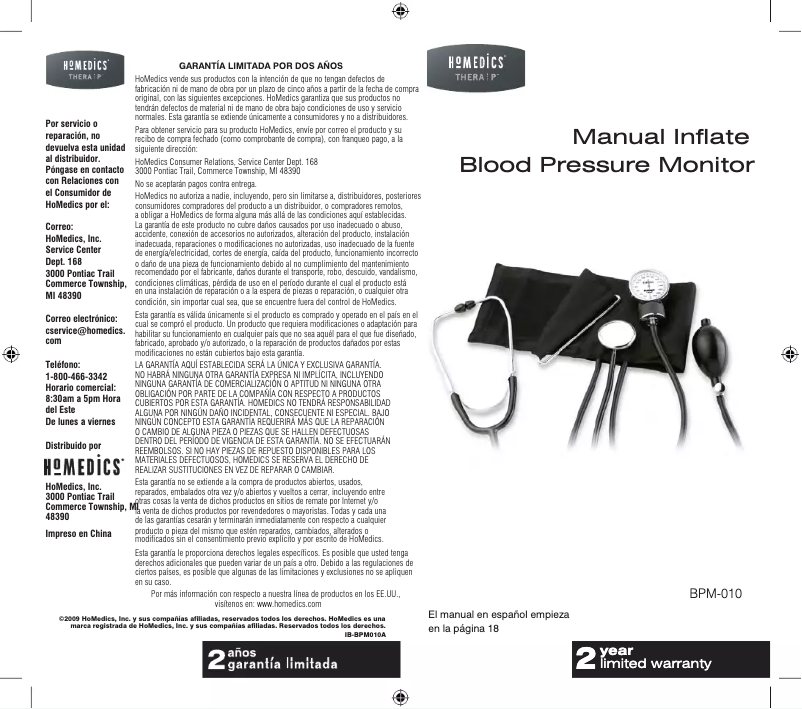 Page 1 de la notice Manuel utilisateur Homedics BPM-010