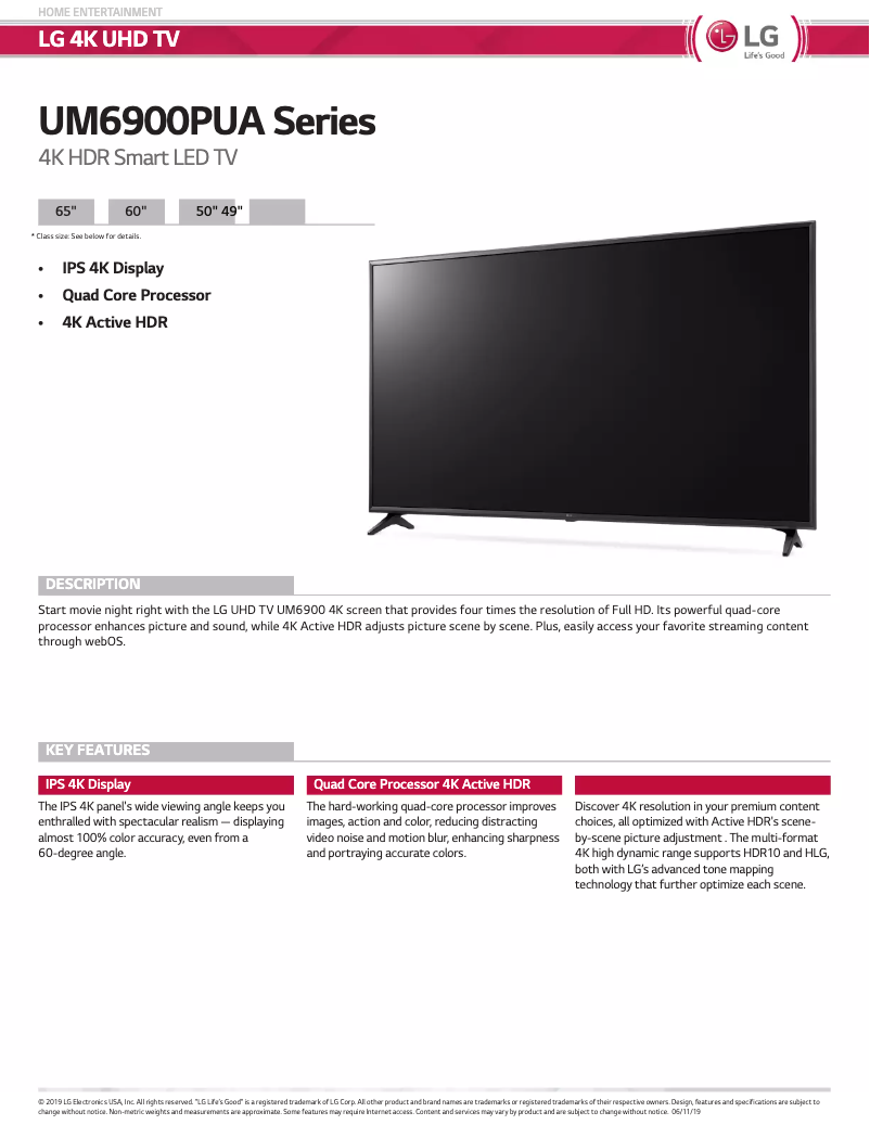 Página 1 del manual Ficha técnica LG 60UM6900PUA