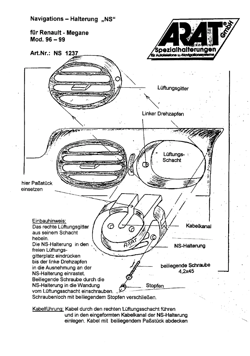 Page 1 de la notice Manuel utilisateur Arat NS1237