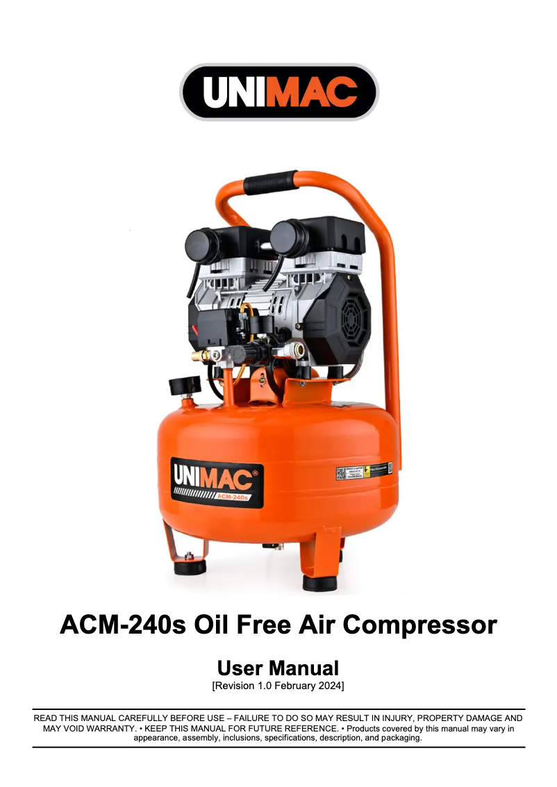 Page 1 de la notice Manuel utilisateur Unimac ACM-240s