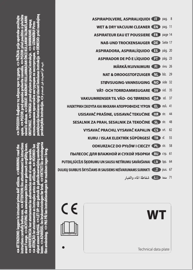 Page 1 de la notice Manuel utilisateur Lavorwash WT 30 XE