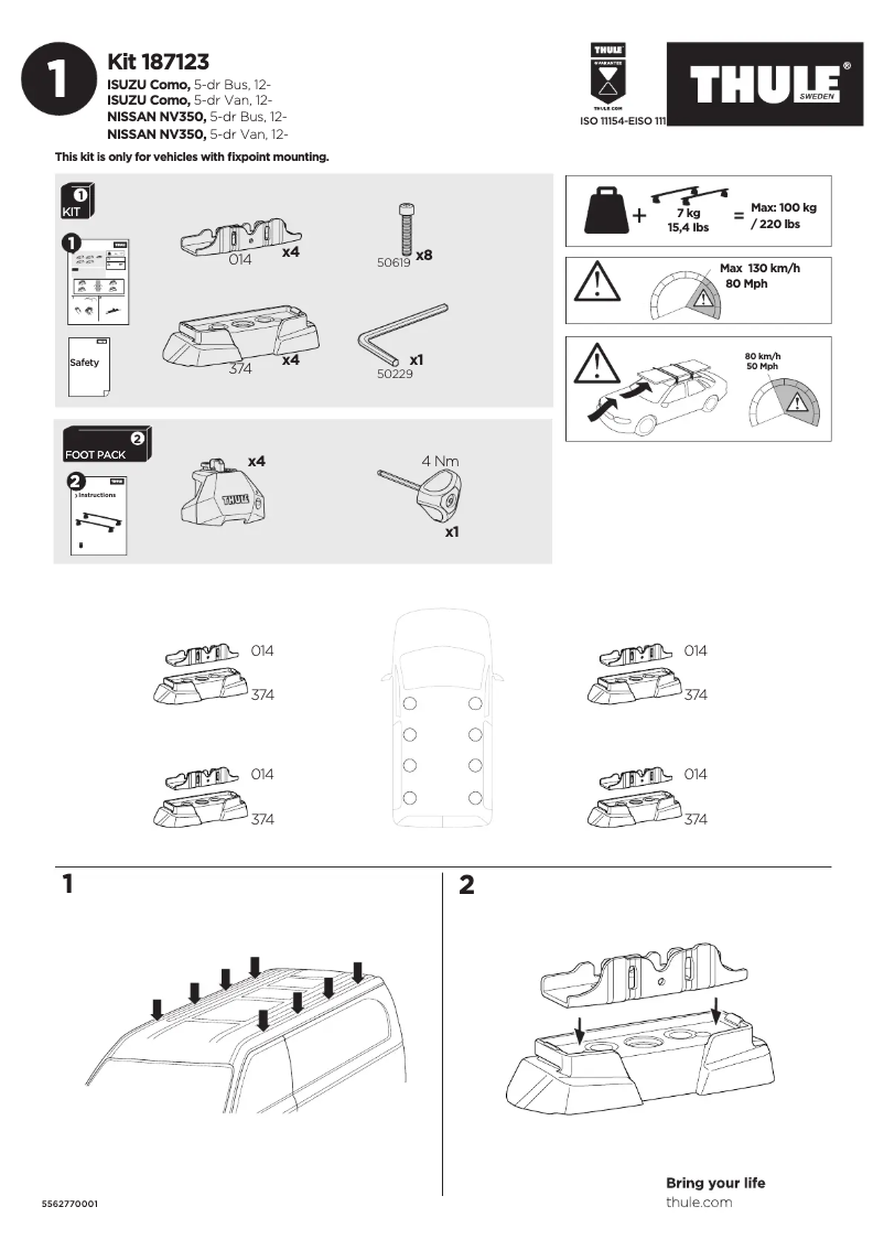 Page 1 de la notice Manuel utilisateur Thule Kit 187123
