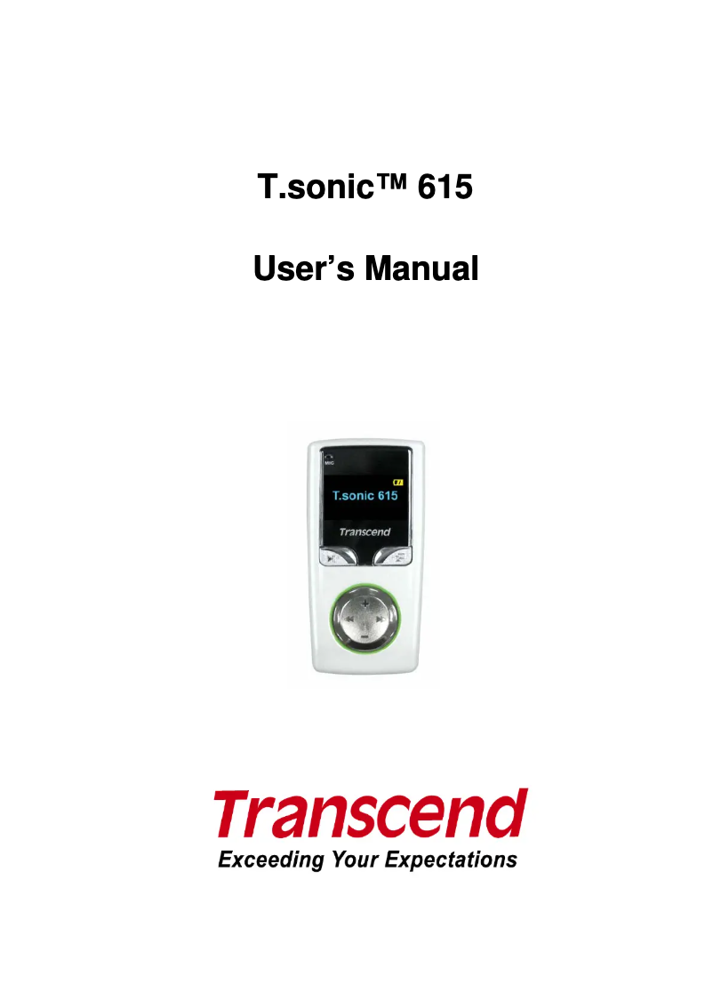 Page n°1 - Manuel utilisateur Transcend T.sonic 615