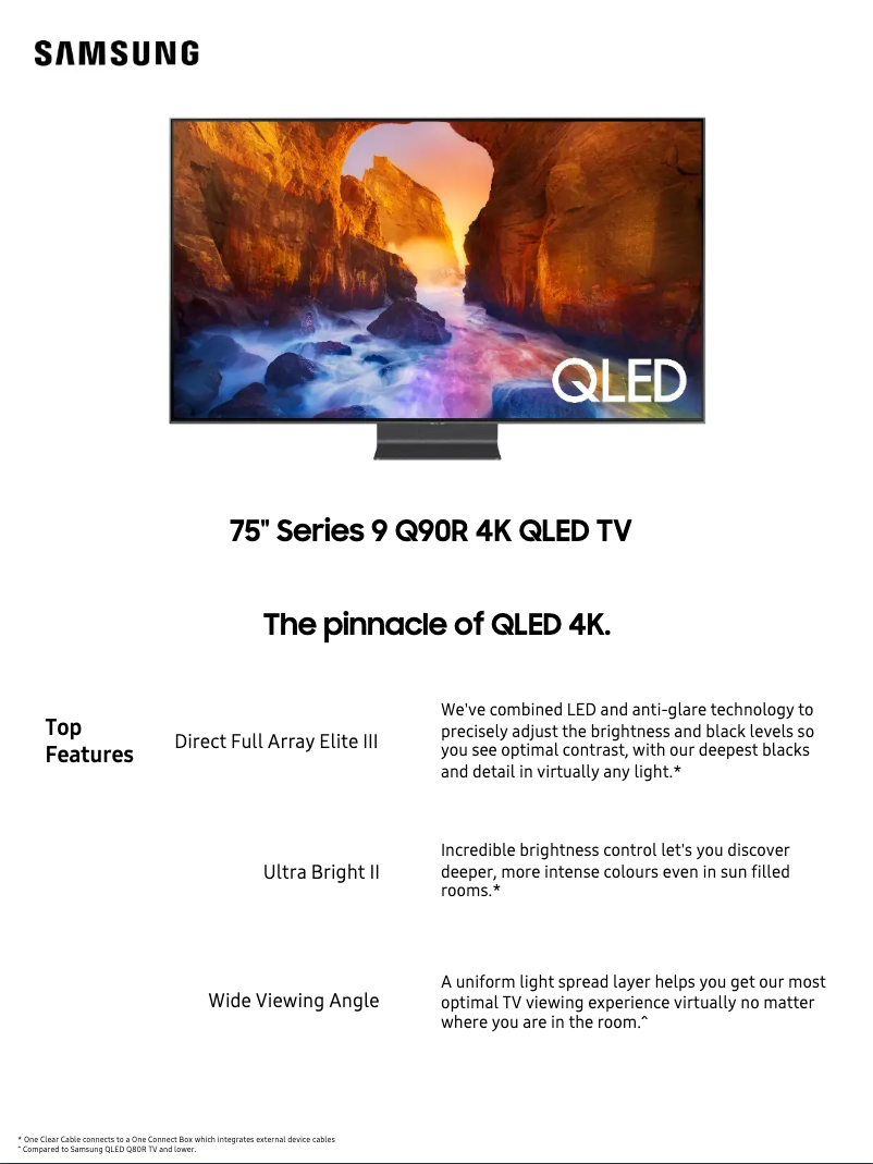 Page 1 de la notice Fiche technique Samsung QA75Q90RAWXXY