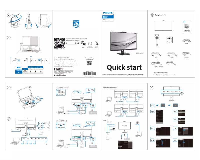 Page 1 of the manual Quick Start Guide Philips 27B1U5601H