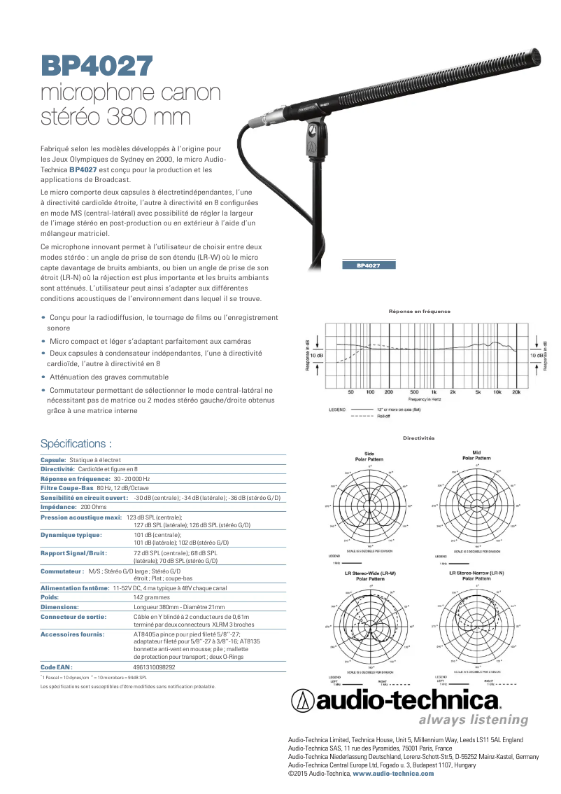 Page n°1 - Guide de démarrage rapide Audio-Technica BP4027
