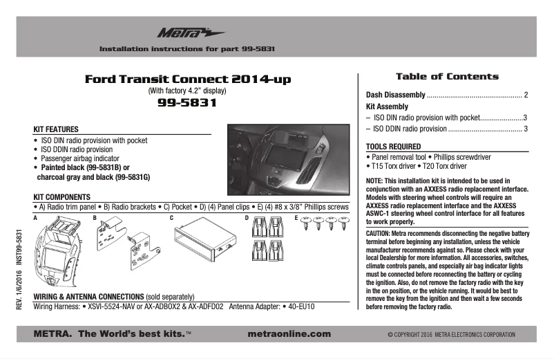 Page n°1 - Manuel utilisateur Metra 99-5831G