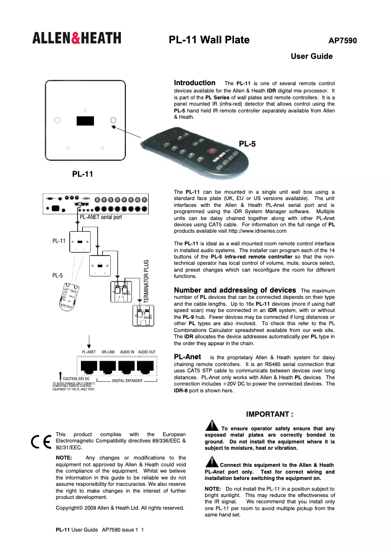Página 1 del manual Manual de usuario Allen & Heath PL-11