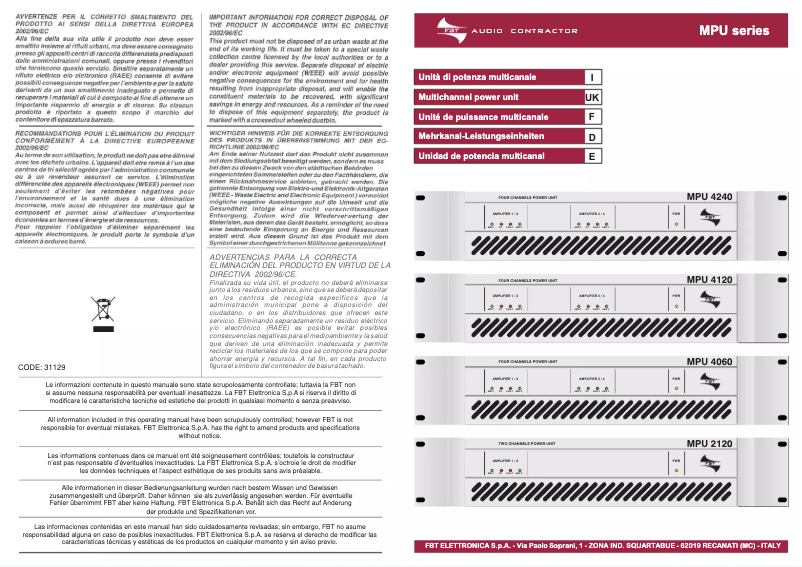 Page n°1 - Manuel utilisateur FBT MPU 2120