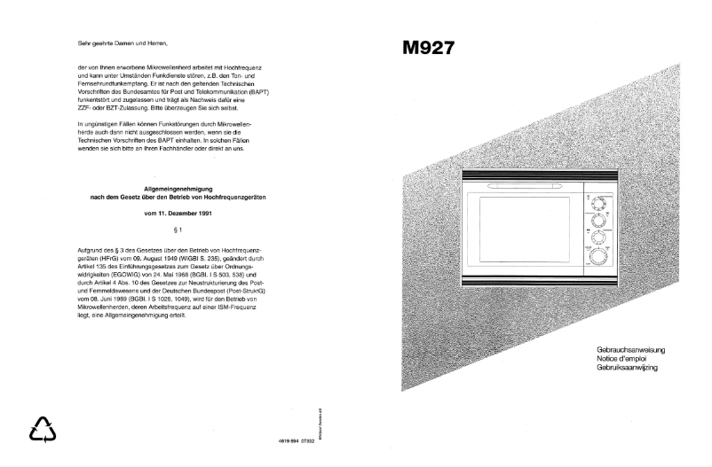 Imagen de la primera página del manual del dispositivo AVM 927 WP