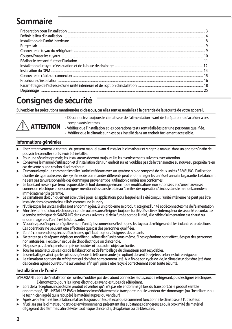 Page 1 de la notice Guide d'installation Samsung AC071FB4DEH