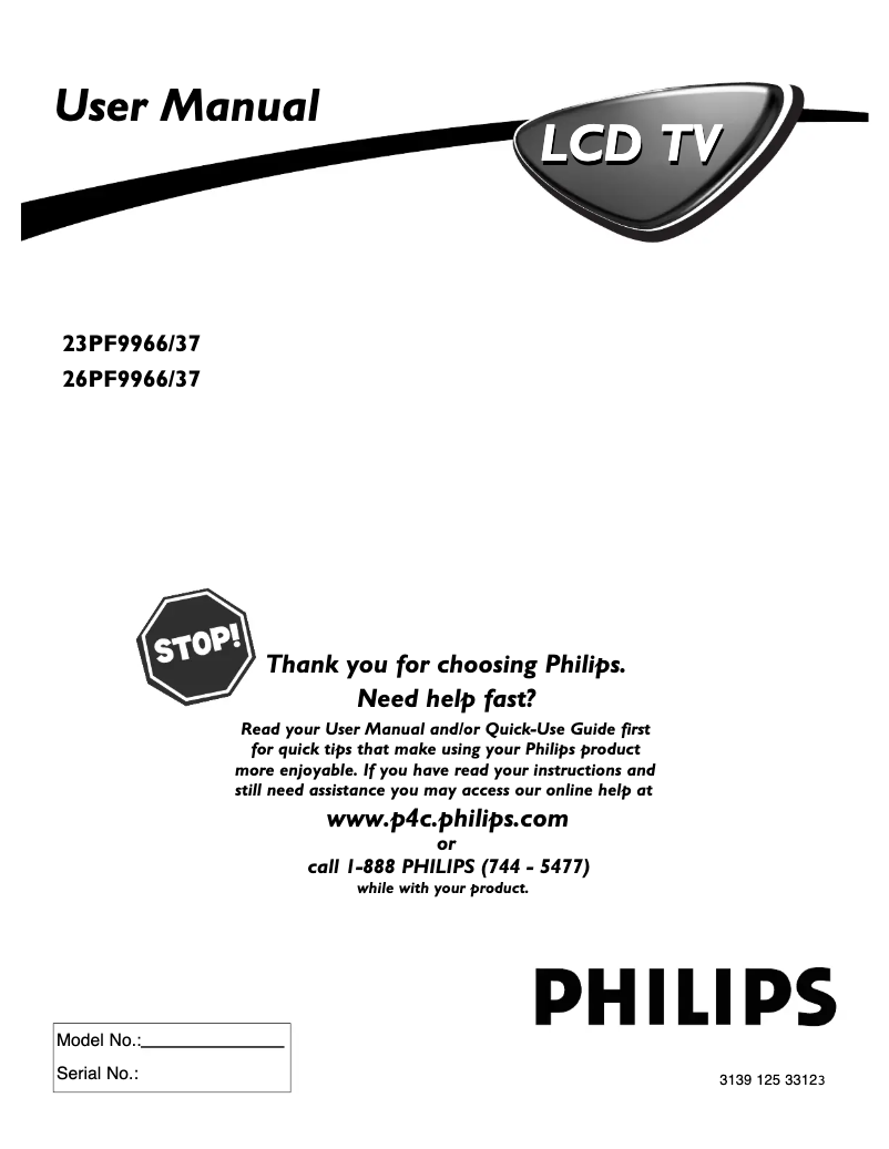 Page 1 de la notice Manuel utilisateur Philips 50PL9200D