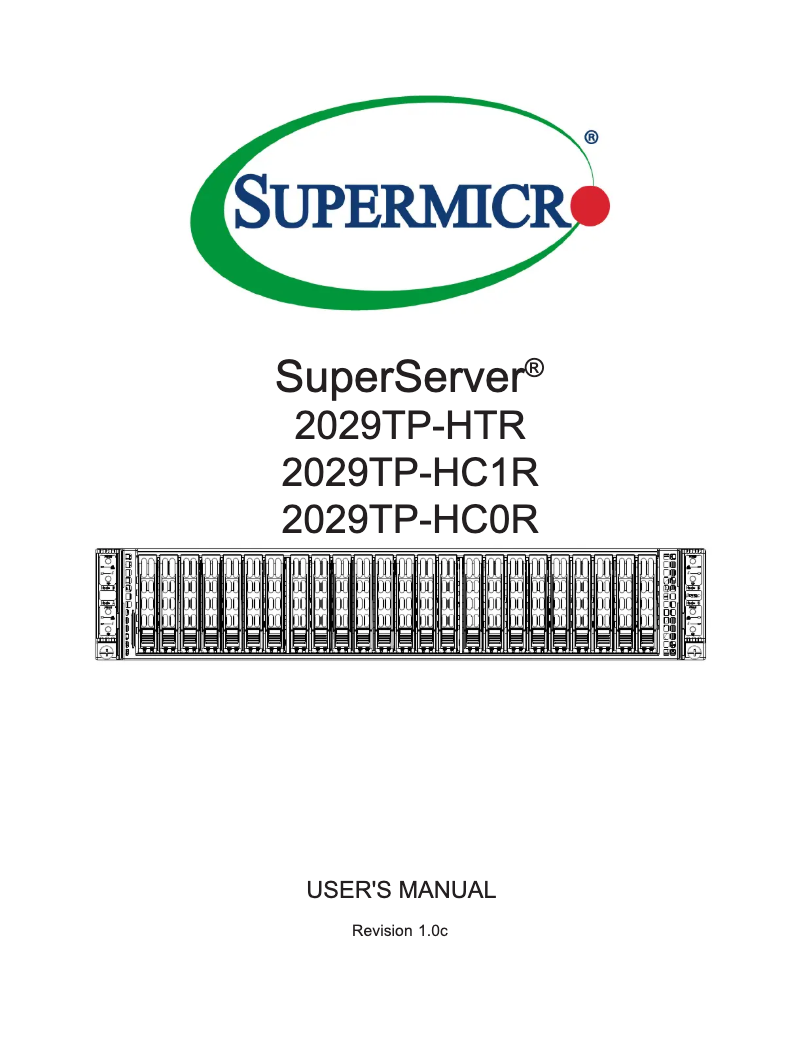 Page 1 de la notice Manuel utilisateur Supermicro SuperServer 2029TP-HC1R