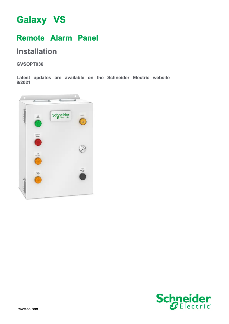 Page n°1 - Manuel utilisateur APC Galaxy VS GVSOPT036
