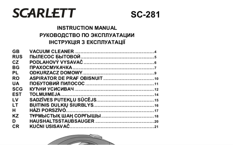 Page 1 de la notice Manuel utilisateur Scarlett SC-281