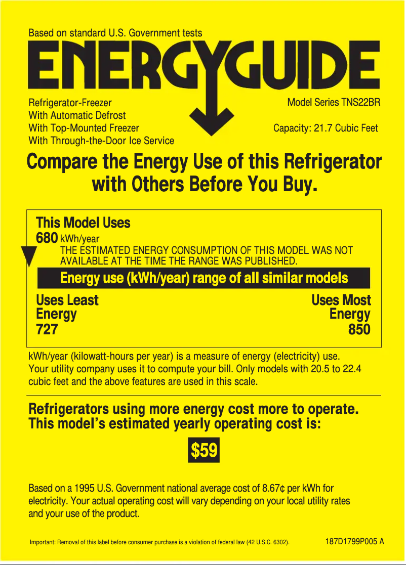 Page n°1 - Label énergétique GE Profile Performance TNS22BRCRBS