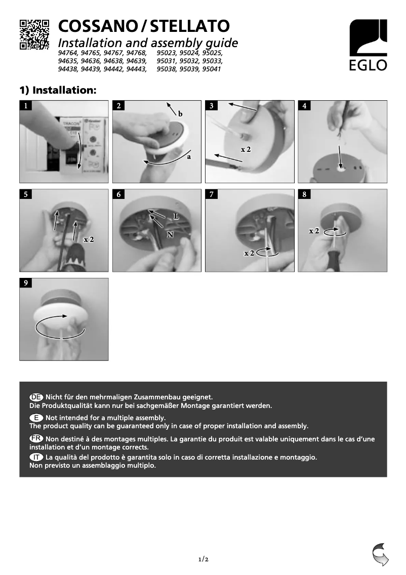 Image de la première page du manuel de l'appareil Cossano