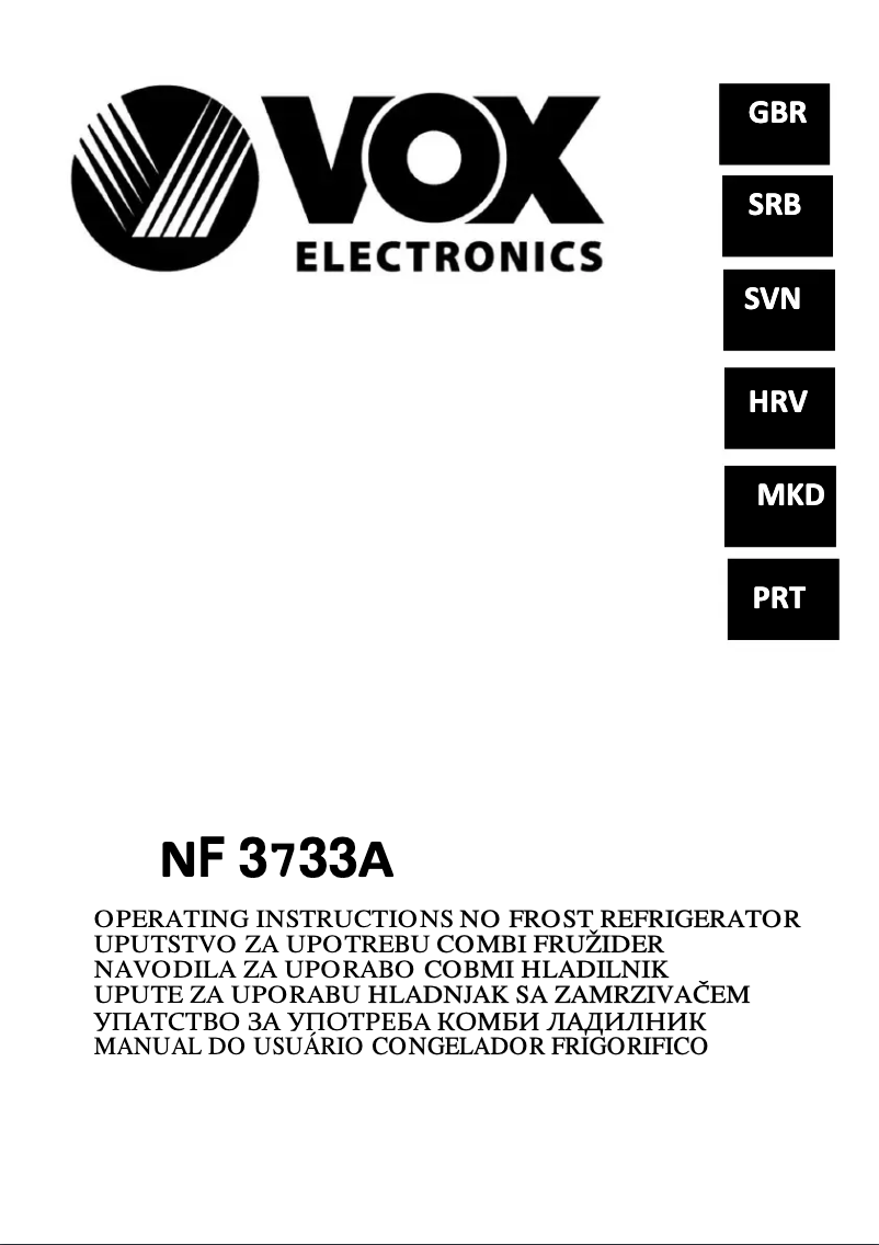 Page 1 de la notice Manuel utilisateur VOX NF3733A