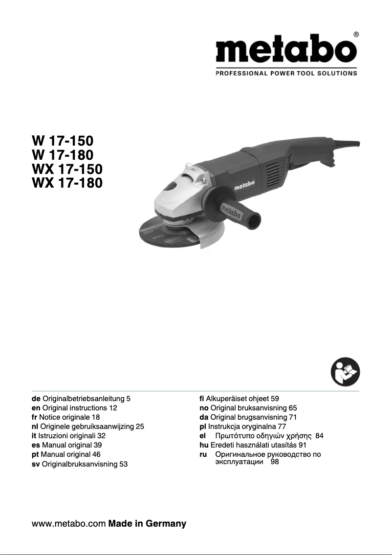 Page 1 de la notice Manuel utilisateur Metabo W 17-180