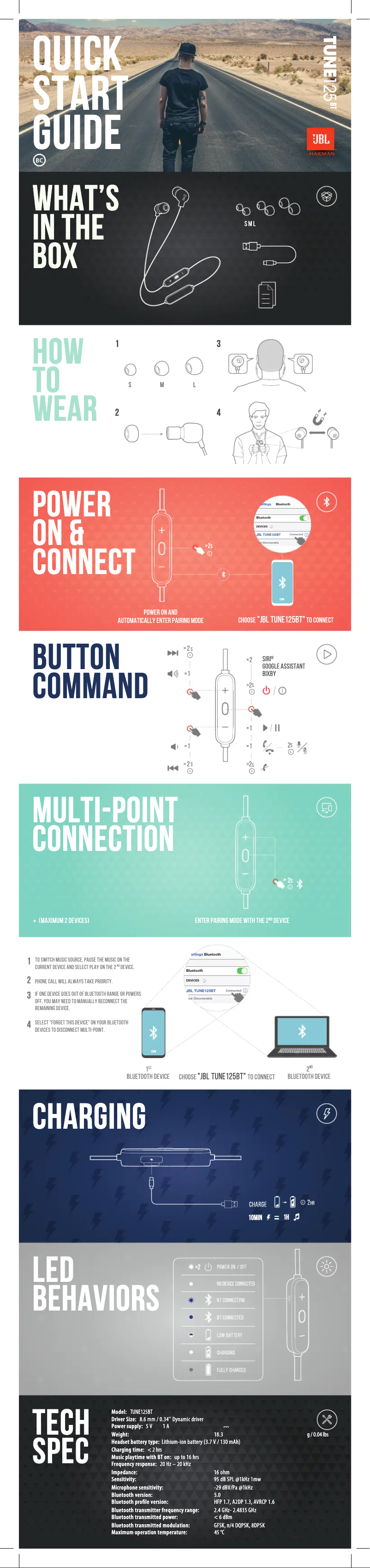Page 1 de la notice Guide de démarrage rapide JBL Tune 125BT