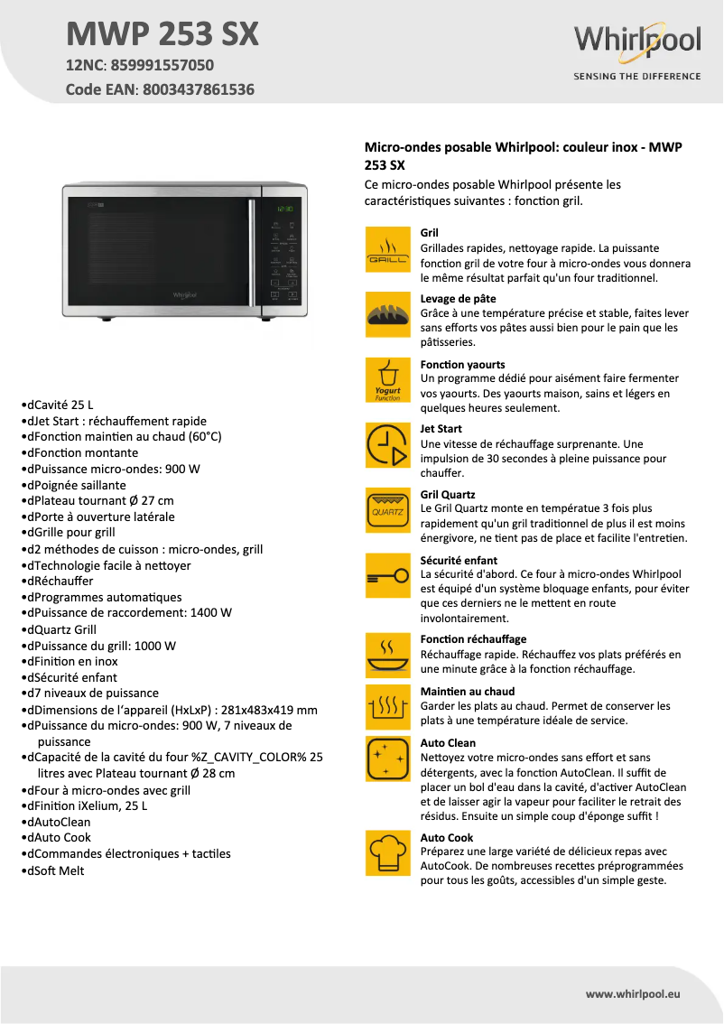 Image de la première page du manuel de l'appareil MWP 253 SX